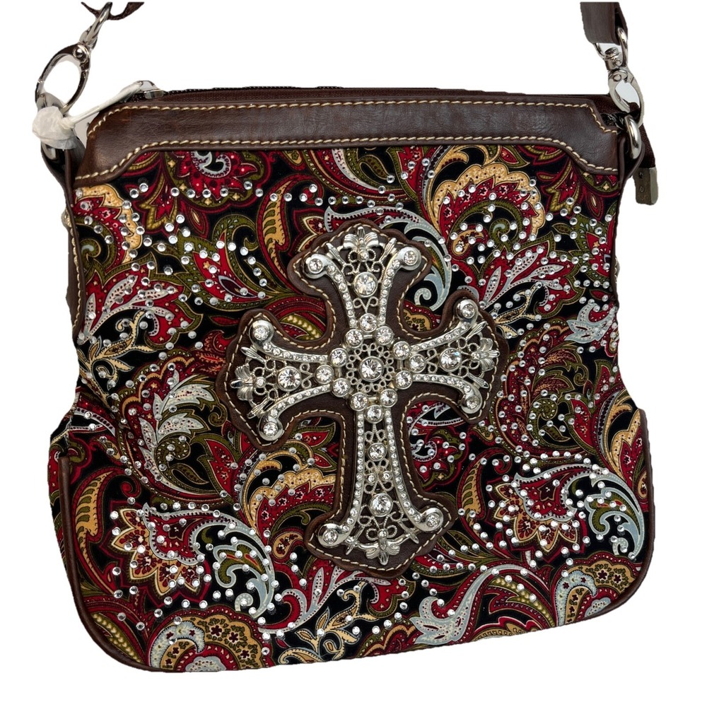 Montana West Spiritual Collection Paisley Studded Cross Crossbody Purse - NEW